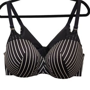 Cacique Women's Stripes Back Smoothing Balconette Bra Black & White Size 46DD